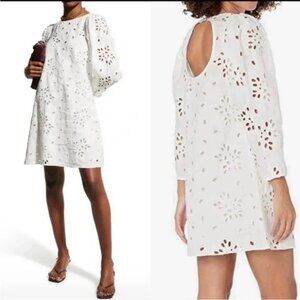 Rebecca Taylor Sarah Embroidered Linen Shift Dress Size 4 White